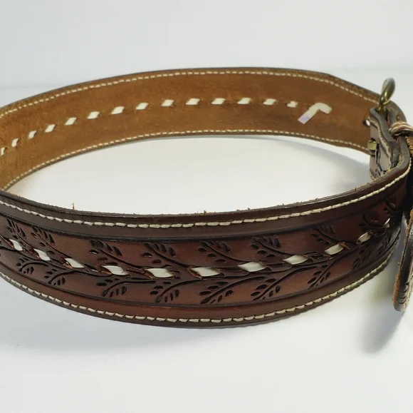 Vintage Tooled Leather Western Cowboy Belt - Picture 2 of 7